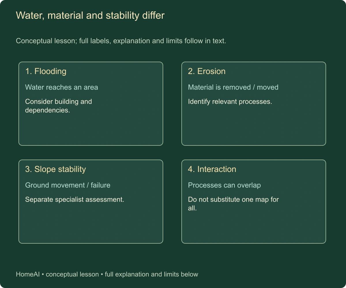 Water, material and stability differ. Conceptual lesson; full labels, explanation and limits follow in text.